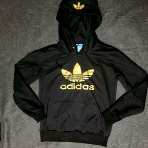 Adidas Originals Metallic Trefoil Hoodie Black Gold Women's Size Medium